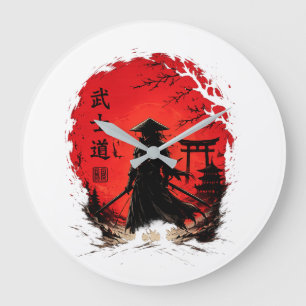 Bushido Samurai Krieger roter Mond japanischer Vin Große Wanduhr