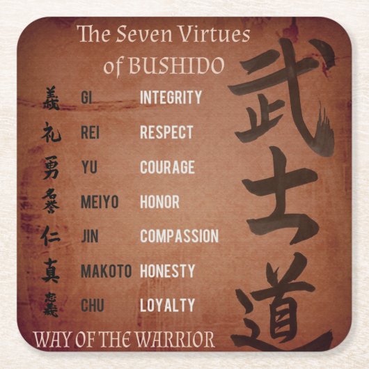 BUSHIDO VIRTUES RECHTECKIGER PAPPUNTERSETZER (Vorderseite)