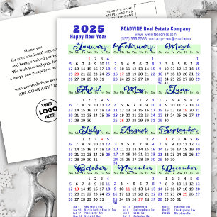 Business 20245 Calendar Modern Blue Script einfach Feiertagspostkarte