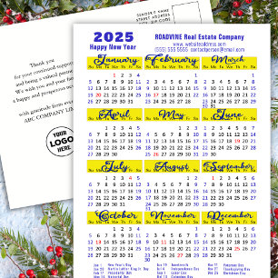 Business 2025 Calendar Modern Blue Script einfach Feiertagspostkarte