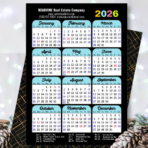 Business 2026 Calendar Black Blue Minimalistisch Feiertagskarte