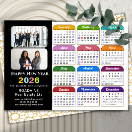 Business 2026 Kalender Modern Black Gold Colorful Feiertagskarte