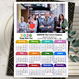 Business 2026 Kalender Modern Black Gold Colorful Feiertagskarte