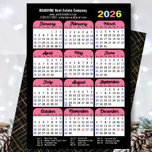 Business 2026 Kalender Schwarz Rosa Minimalistisch Feiertagskarte