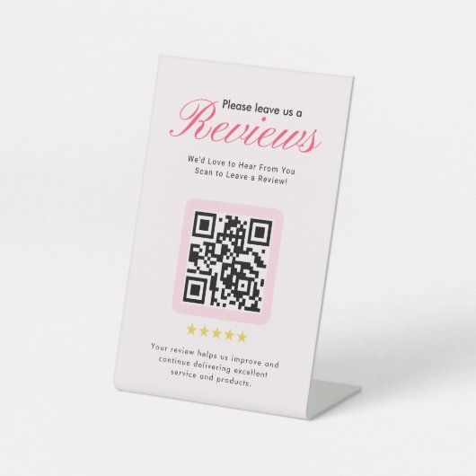 Business 5 Star Review QR Code Business Tabletop Sockelschild (Vorderseite)