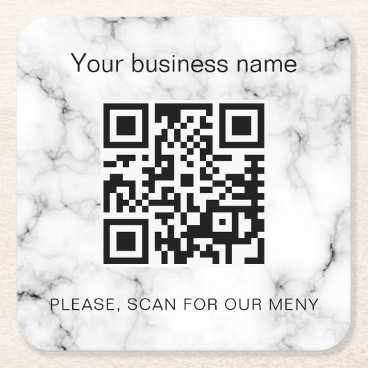 Business Bar Restaurant Marble Menü Scan qr Code Rechteckiger Pappuntersetzer (Vorderseite)