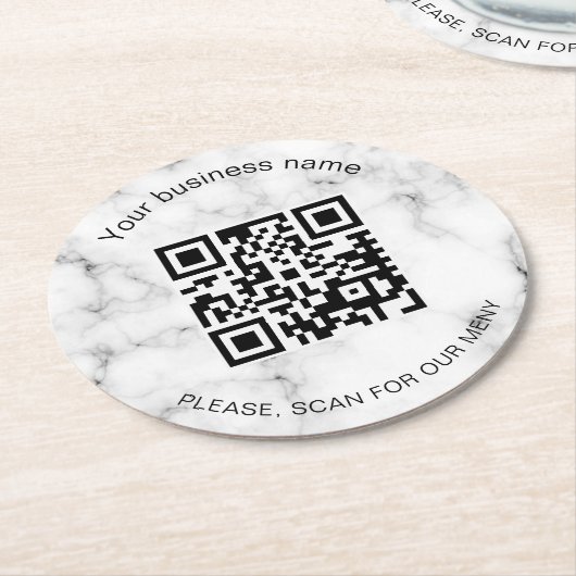 Business Bar Restaurant Marble Menü Scan qr Code Runder Pappuntersetzer (Angewinkelt)