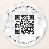 Business Bar Restaurant Marble Menü Scan qr Code Runder Pappuntersetzer (Vorderseite)