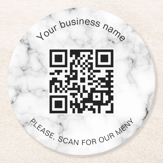 Business Bar Restaurant Marble Menü Scan qr Code Runder Pappuntersetzer (Vorderseite)