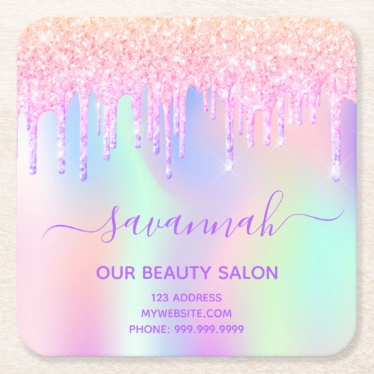 Business Beauty Salon rosa Glitzer iridesname Rechteckiger Pappuntersetzer (Vorderseite)
