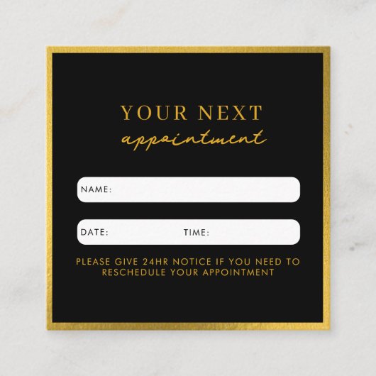 Business Beauty Termin Karte Schwarzes Gold (Vorderseite)