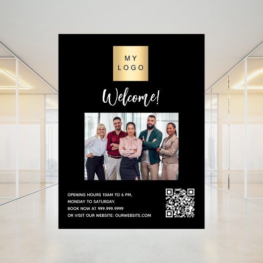 Business Black Logo Foto willkommen QR-Code Fensteraufkleber