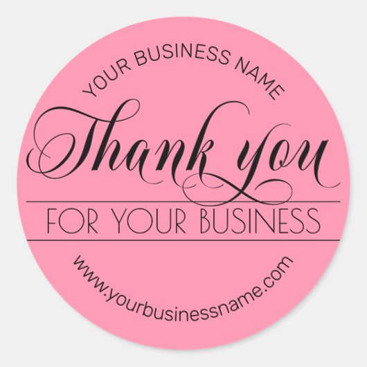 Business Black Pink Script Calligraphy Vielen Dank Runder Aufkleber (Vorderseite)