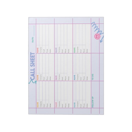 Business Call Planner & Tracking Sheet Notepad Notizblock (Rotiert)