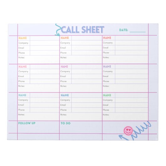 Business Call Planner & Tracking Sheet Notepad Notizblock (Vorderseite)