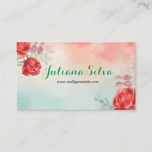 Business Card Blue and Red Floral Company Begleitkarte (Vorderseite)