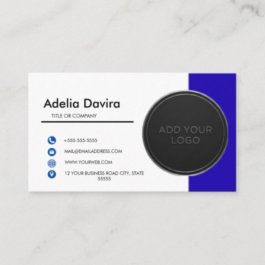 Business Card Blue with Simple Logo and Text Visitenkarte (Vorderseite)