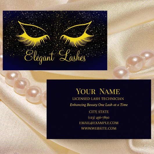 Business Card Elegant für Navy & Gold Lash Technik Visitenkarte