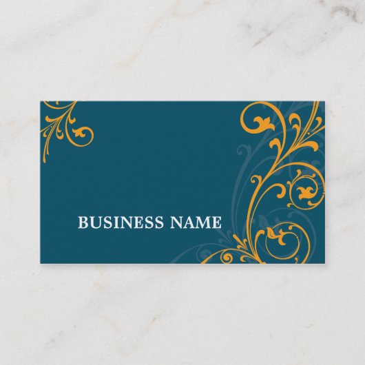 BUSINESS CARD elegant geblüht dunkelblau orange Visitenkarte (Vorderseite)