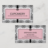 BUSINESS CARD elegante Damaske schwarz pastellrosa Visitenkarte (Vorne/Hinten)