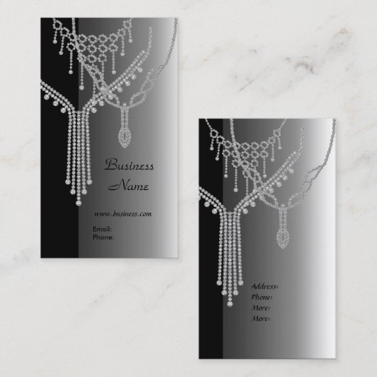 Business Card Elegante Juwelen Silver Gray Visitenkarte (Vorne/Hinten)