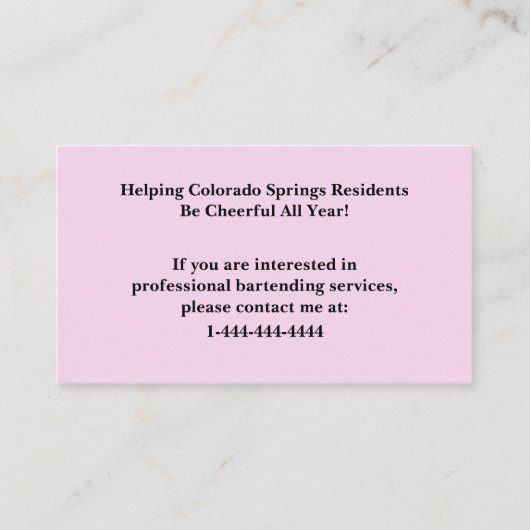 Business Card: Fett Black Pink Text Barkeeper Visitenkarte (Rückseite)