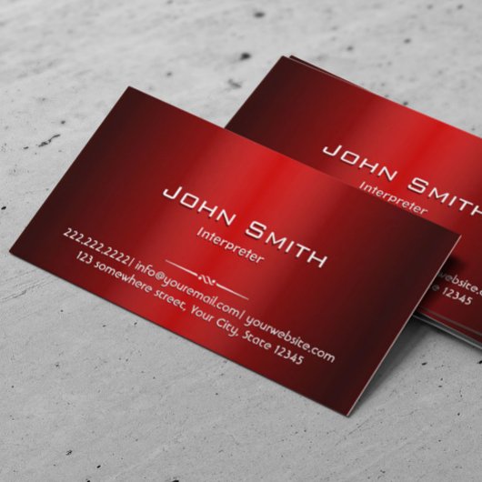 Business Card für berufliche Red Metal Interpreter Visitenkarte