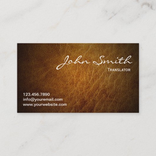 Business Card für Classy Brown Leather Translator Visitenkarte (Vorderseite)