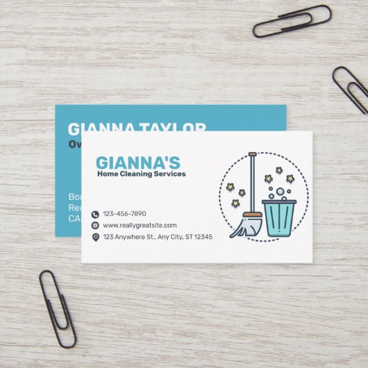 Business Card für die Reinigung von Mopp und Eimer Visitenkarte (Vorderseite/Rückseite Beispiel)
