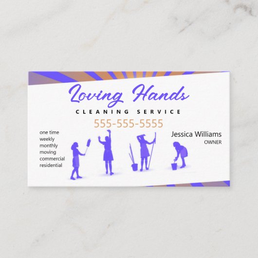 Business Card für lila und gelbe Reinigung Visitenkarte (Vorderseite)