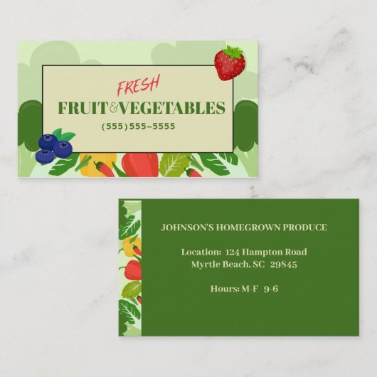 Business Card für Obst und Gemüse Visitenkarte (Vorne/Hinten)