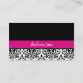 BUSINESS CARD Moderne Damaske schwarz Fuschia rosa Visitenkarte (Rückseite)