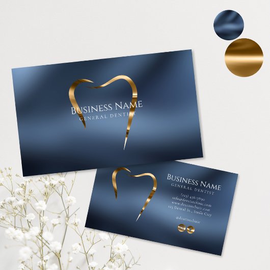 Business Card Navy Blue & Gold Dentils Visitenkarte