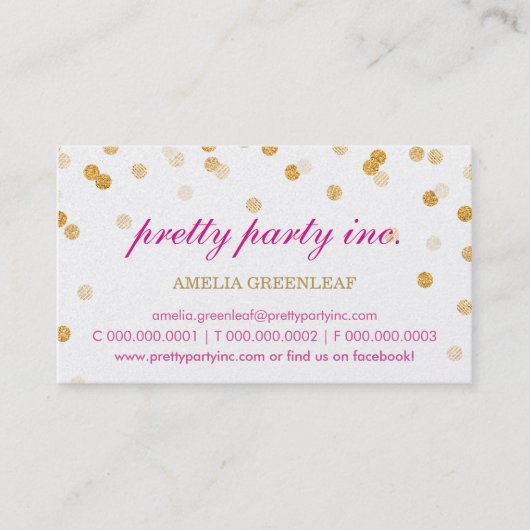 BUSINESS CARD stilvoller Konfetti Pink Gold Glitze Visitenkarte (Vorderseite)