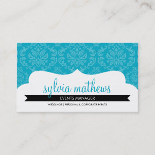 BUSINESS CARD stilvolles Damast Muster Aqua Blue Visitenkarte