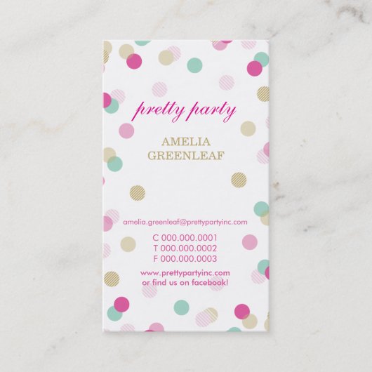 BUSINESS CARD stilvolles Konfetti Pink Minze Gold Visitenkarte (Vorderseite)