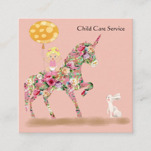 Business Card Unicorn für Kinderbetreuung Quadratische Visitenkarte (Vorderseite)