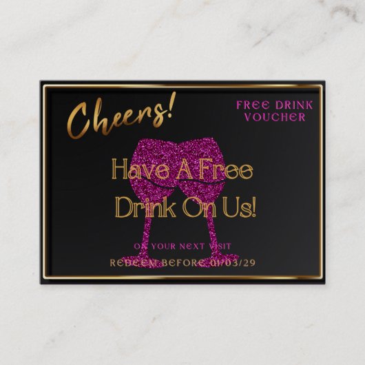 Business Card Voucher Free Drink Gift Certificate  Visitenkarte (Vorderseite)