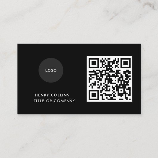 Business Card with QR Code | Black Modern Design Visitenkarte (Vorderseite)