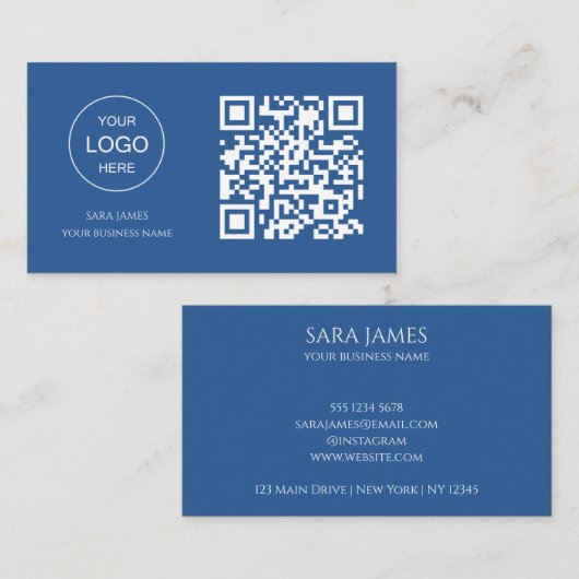 Business Card with QR Code | Blue Modern Design Visitenkarte (Vorne/Hinten)