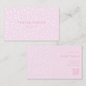 Business card with QR code in pink leopard print Visitenkarte (Vorne/Hinten)