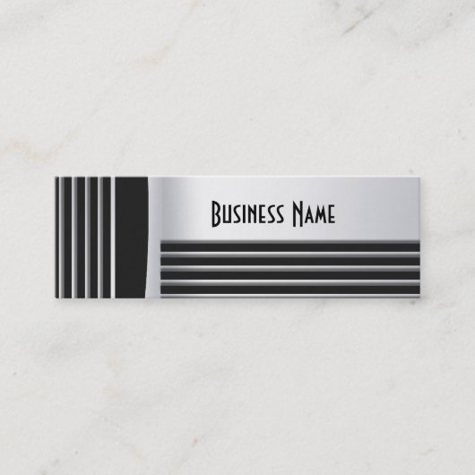 Business Card Zizzago Black Silver Art Deco Skinny Mini Visitenkarte (Vorderseite)
