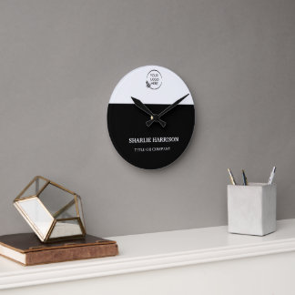 Business Cards | Custom Logo Icons Modern black Runde Wanduhr