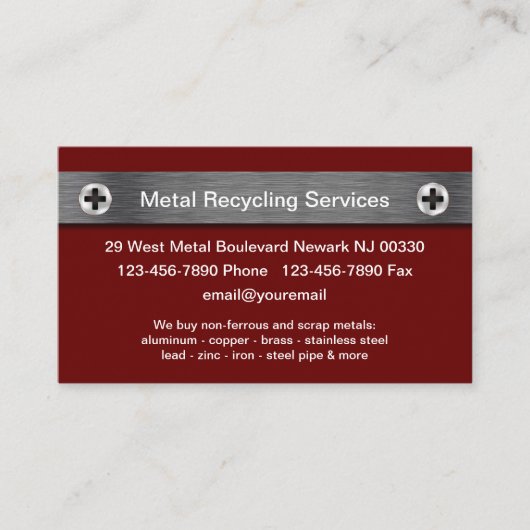 Business Cards für den Recycle von Metallen Visitenkarte (Vorderseite)