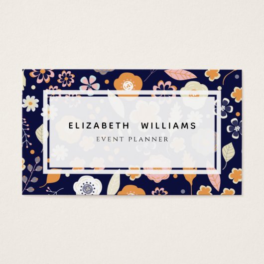 Business Cards für Navy Blue Florals (Vorderseite)