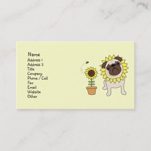 Business Cards für Sonnenblumen Mops Visitenkarte (Vorderseite)