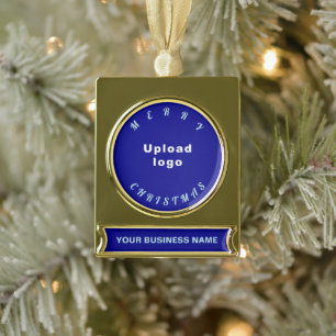 Business Christmas Blue Banner-Ornament Gold