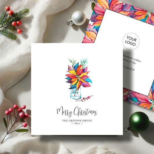 Business Christmas Cards Vibrant Poinsettia Feiertagskarte