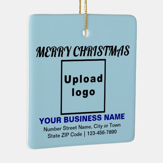 Business Christmas Light Blue Square Keramikornament (Rechts)