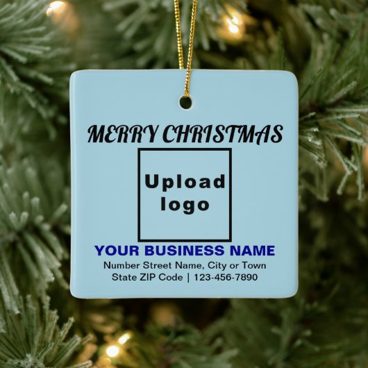 Business Christmas Light Blue Square Keramikornament (Baum)